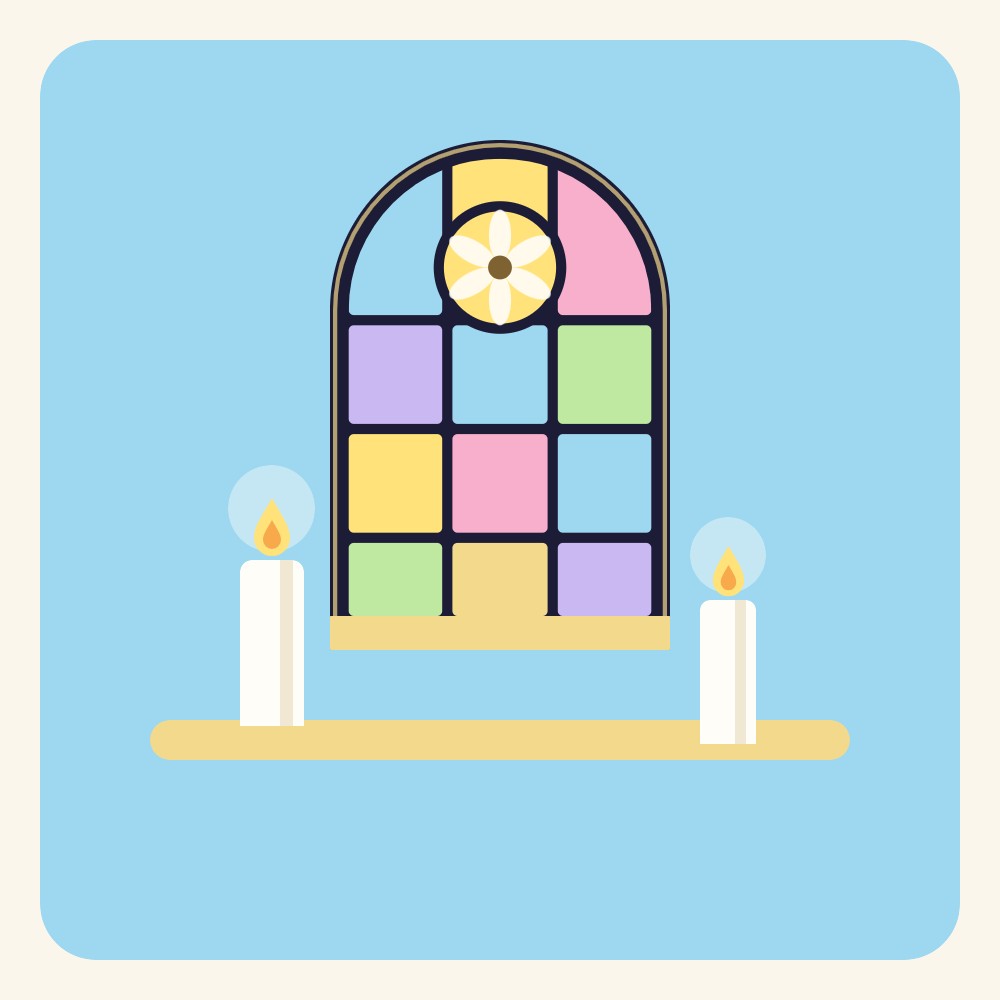 Stained-glass window with candles