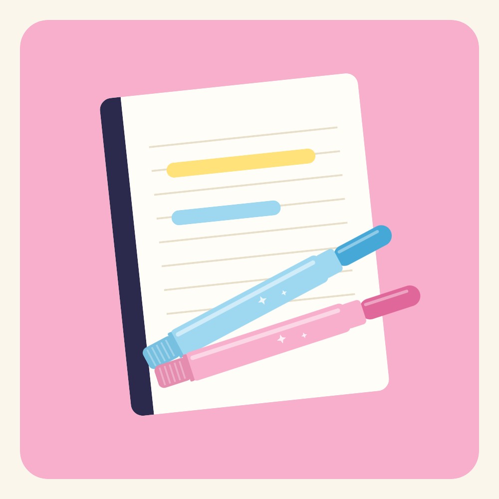 Notebook with pastel highlighters