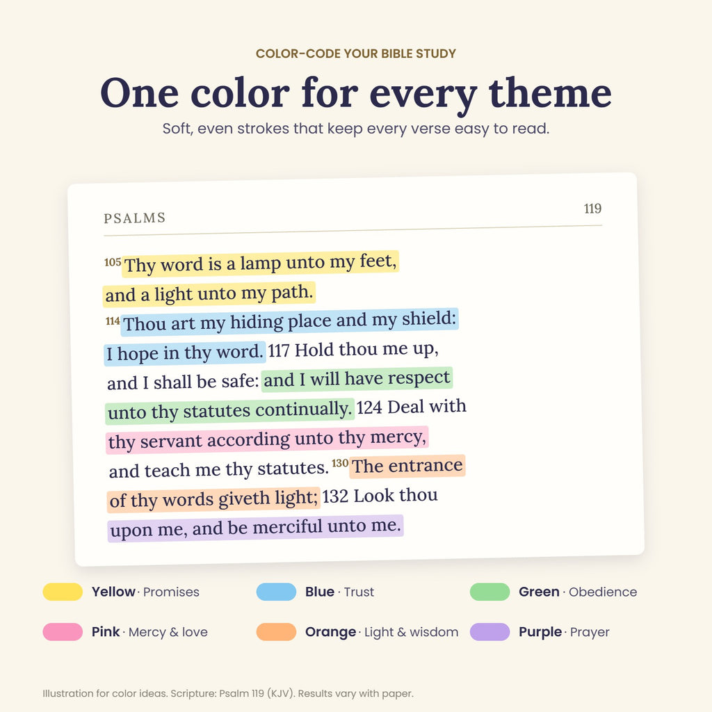Color-code your Bible study: Psalm 119 highlighted in pastel colors