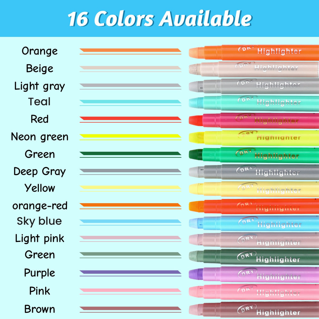 All 16 colors with names and swatches