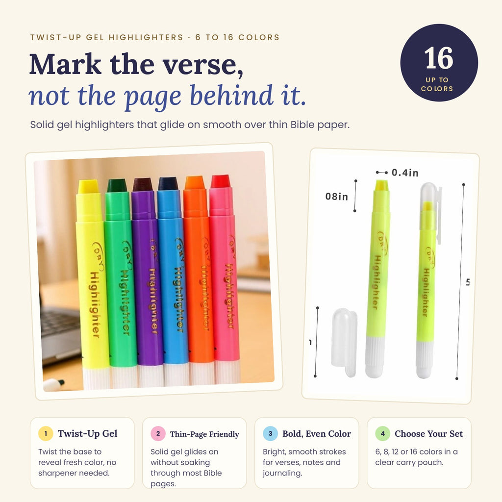 Features: twist-up gel, thin-page friendly, bold color, choose your set