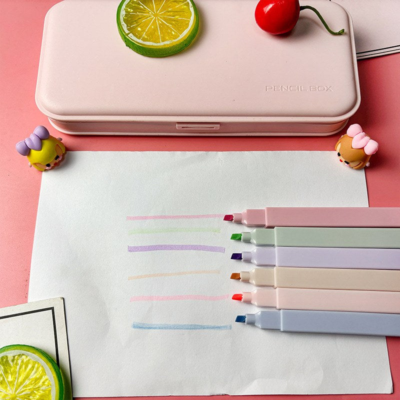 Highlighters drawing soft lines on paper