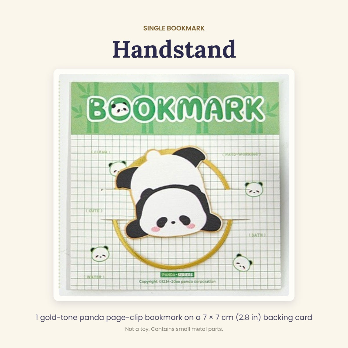 Single panda bookmark: Handstand, on backing card