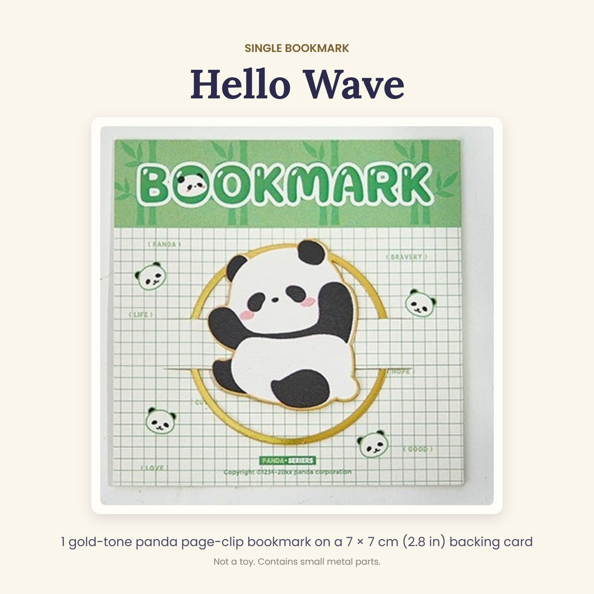 Single panda bookmark: Hello Wave, on backing card