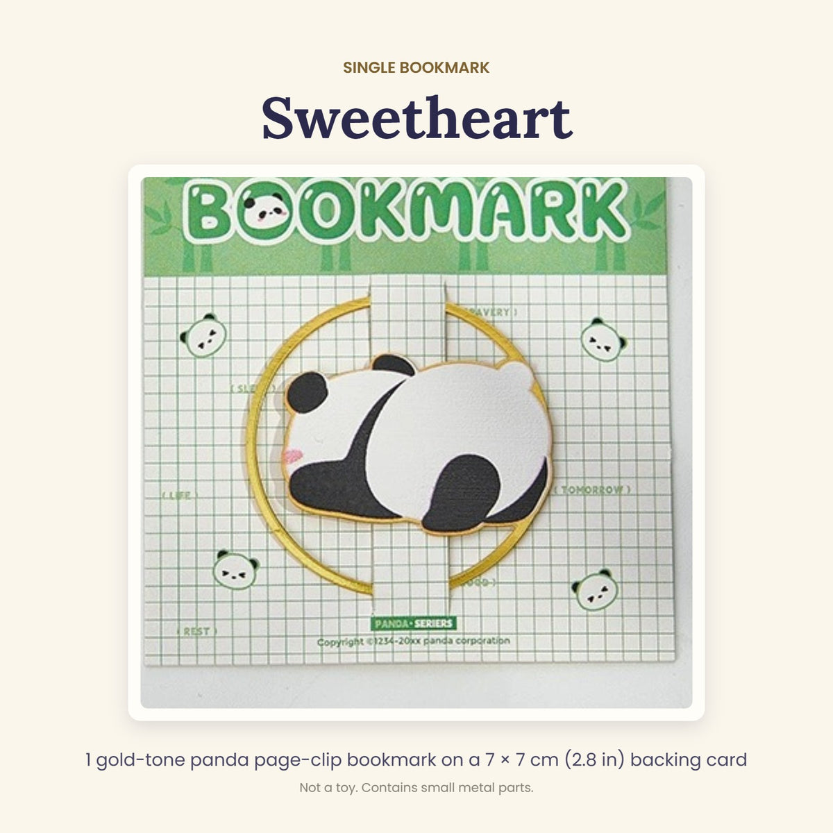 Single panda bookmark: Sweetheart, on backing card
